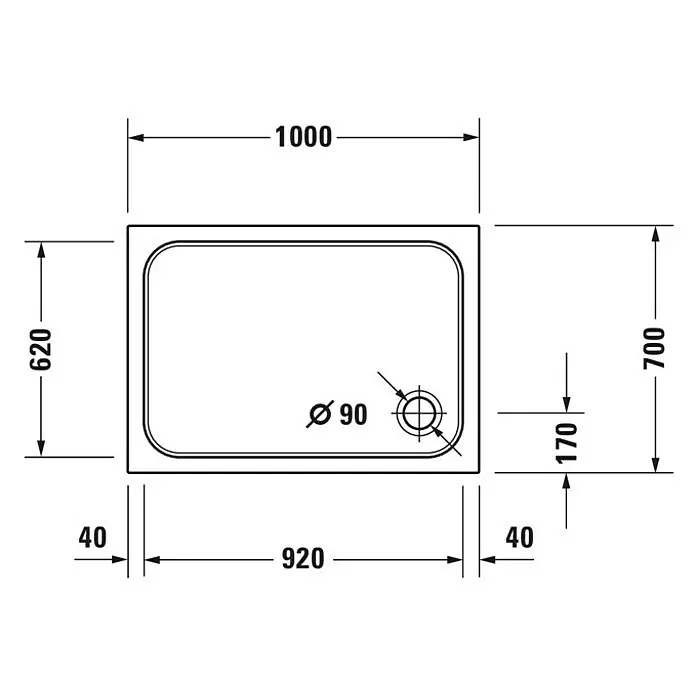 Duravit D-Code DuschwanneL x B: 100 x 70 cm, Kunststoff, Weiß, Ohne Antirutsch-Oberfläche, Rechteckig