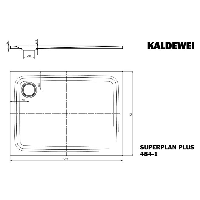 Kaldewei Duschwanne Superplan Plus 484-1 (120 x 90 cm, Stahl-Email, Weiß)