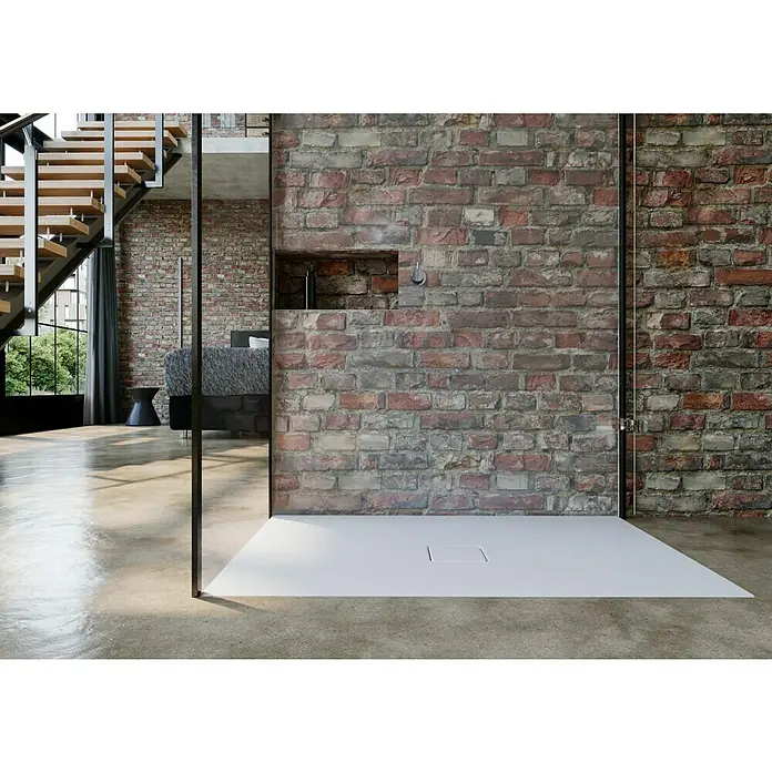 Kaldewei Duschwanne Conoflat - L x B: 130 x 90 cm, Stahl, Weiß - Elegante Duschwanne in Weiß mit modernem Design. Ideal für stilvolle Badezimmer mit Ziegelwand und offener Raumgestaltung.