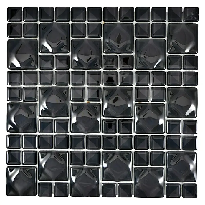 Mosaikfliese Quadrat WAVY 05 - 30 x 30 cm, Schwarz, Glänzend - Hochglänzende, schwarze Mosaikfliesen, die jedem Raum einen modernen und eleganten Touch verleihen. Perfekt für Küchen und Badezimmer.