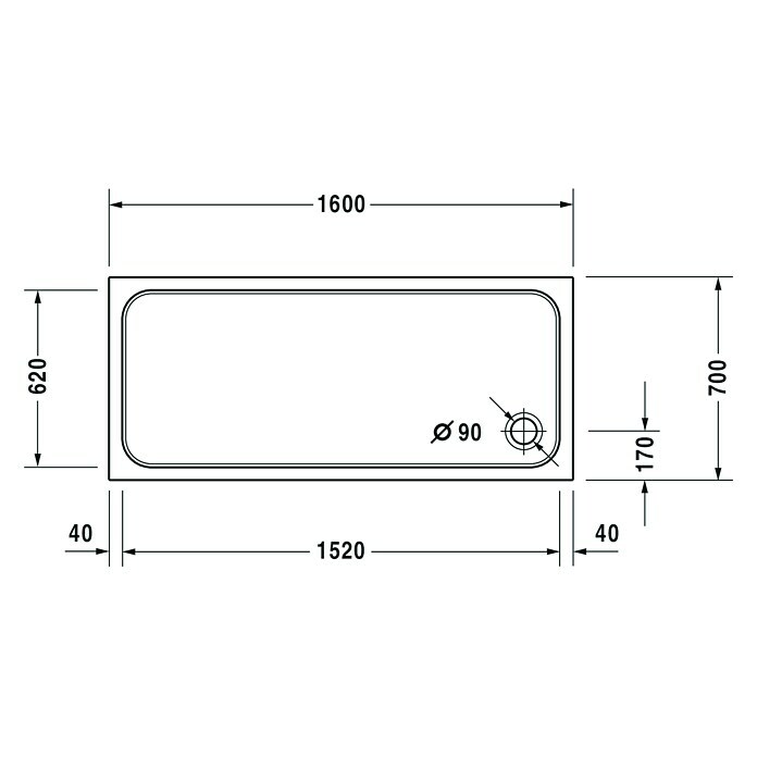 Duravit D-Code Duschwanne (160 x 70 cm, Mit Antirutsch-Oberfläche, Sanitäracryl, Weiß)