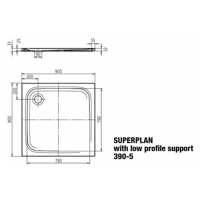 Kaldewei Duschwanne Superplan 390-5 (90 x 90 cm, Mit Styroporträger, Stahl-Email, Weiß)