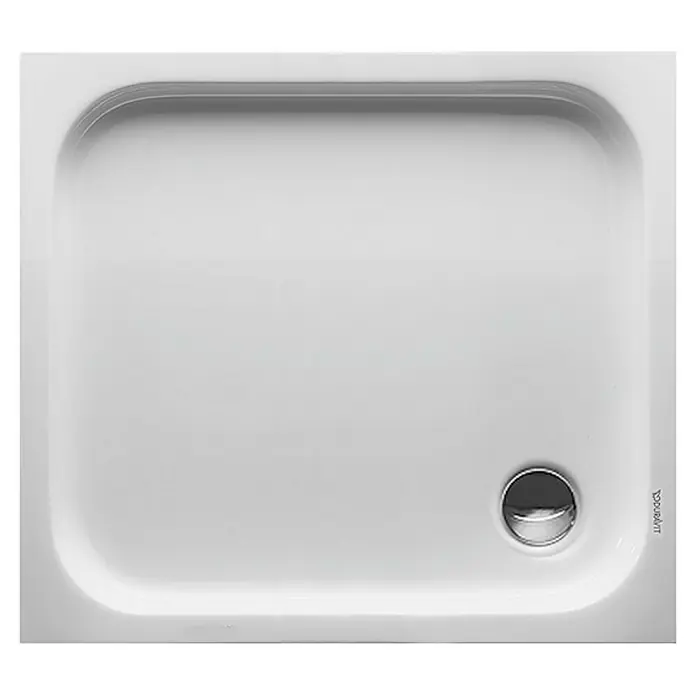 Duravit D-Code Duschwanne - L x B: 90 x 80 cm, Kunststoff, Weiß, Mit Antirutsch-Oberfläche, Rechteckig - Rechteckige, weiße Duschwanne mit abgerundeten Ecken und einem runden Abfluss. Hervorragend geeignet für ein modernes Badezimmerdesign.