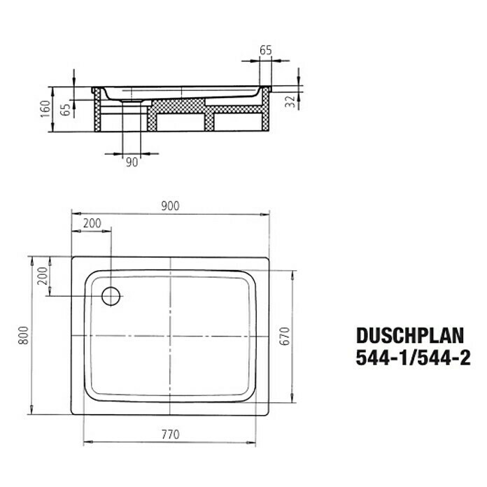 Kaldewei Duschwanne Duschplan 544-1 (90 x 80 cm, Ohne Styroporträger, Stahl-Email, Weiß)