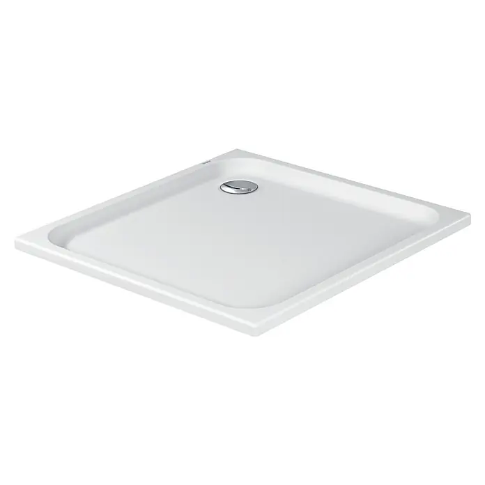 Duravit D-Code Duschwanne - L x B: 100 x 100 cm, Kunststoff, Weiß, Ohne Antirutsch-Oberfläche, Quadratisch - Quadratische, weiße Duschwanne mit mittigem Abfluss. Das Design ist minimalistisch und modern.