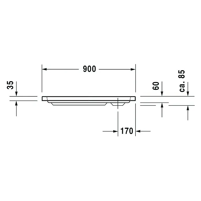 Duravit D-Code Duschwanne - L x B: 90 x 90 cm, Kunststoff, Weiß, Ohne Antirutsch-Oberfläche, Quadratisch - Technische Zeichnung eines Produkts mit Maßen.