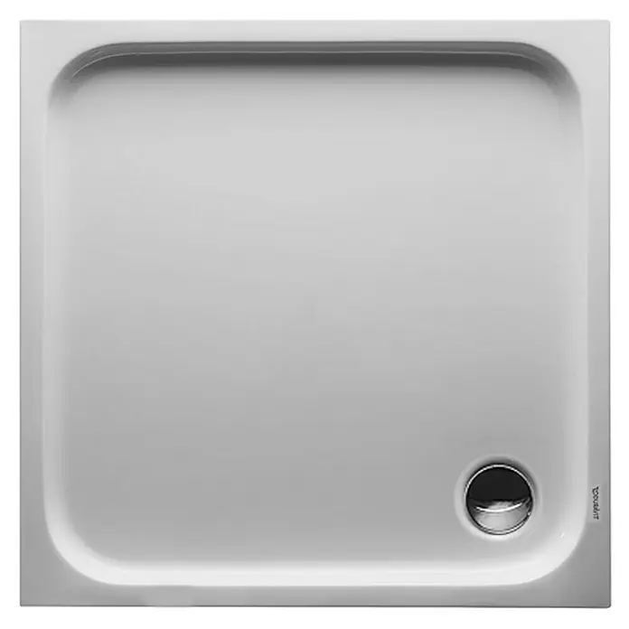 Duravit D-Code Duschwanne - L x B: 90 x 90 cm, Kunststoff, Weiß, Mit Antirutsch-Oberfläche, Quadratisch - Eine rechteckige Duravit Duschwanne mit abgerundeten Ecken und einem Ablauf in der Ecke für ein modernes Badezimmerdesign.