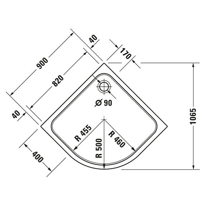 Duravit D-Code Duschwanne (90 x 90 cm, Mit Antirutsch-Oberfläche, Viertelrund, Sanitäracryl, Weiß)