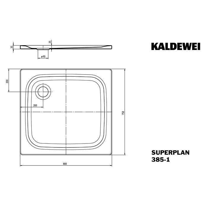 Kaldewei Duschwanne Superplan 385-1  (80 x 75 cm, Ohne Styroporträger, Stahl-Email, Weiß)