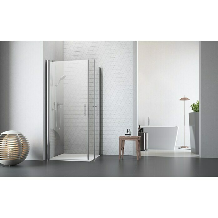 Camargue Vario Eckdusche S3+S390 x 90 x 195 cm, Stärke: 6 mm, Silber Front View