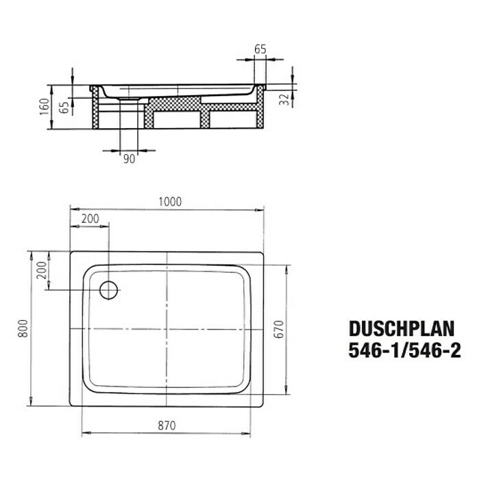 Kaldewei Duschwanne Duschplan 546-1  (100 x 80 cm, Ohne Styroporträger, Stahl-Email, Weiß)