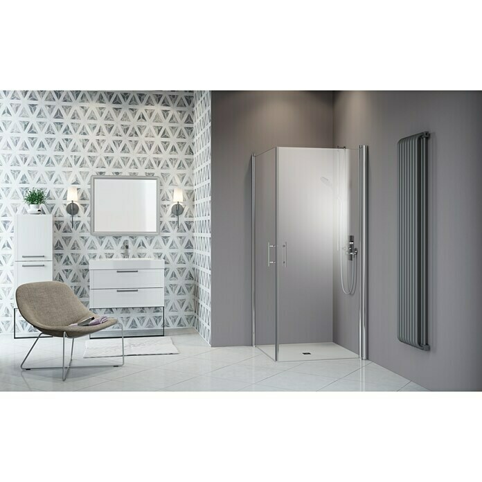 Camargue Vario Eckdusche S3+S390 x 90 x 195 cm, Stärke: 6 mm, Silber Front View