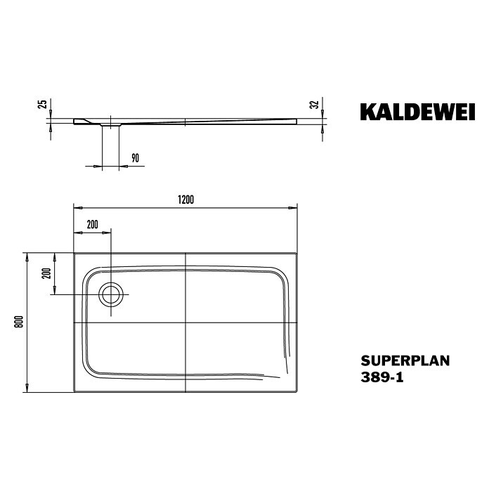 Kaldewei Duschwanne Superplan 389-1  (120 x 80 cm, Ohne Styroporträger, Stahl-Email, Weiß)