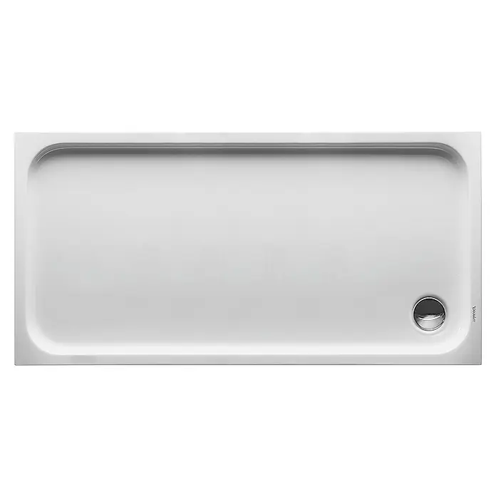 Duravit D-Code Duschwanne - L x B: 150 x 75 cm, Kunststoff, Weiß, Mit Antirutsch-Oberfläche, Rechteckig - Helle, rechteckige Duschwanne mit abgerundeten Ecken und einem chromfarbenen Abfluss. Ideal für moderne Badezimmerdesigns.