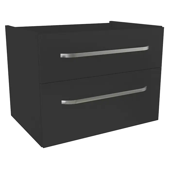Camargue Star Badmöbel-Set ST02ES - Gesamtbreite Badmöbel: 71 cm, Schwarz, Matt, 3 -tlg. - Schwarzer Badezimmerschrank mit zwei Schubladen und modernen, horizontalen Griffen für ein stilvolles und praktisches Bad.