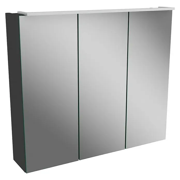 Camargue Stella K Badmöbel-Set K23S - Gesamtbreite Badmöbel: 80 cm, Schwarz, Matt - Dreitüriger Spiegelschrank mit klaren Linien und modernem Design für das Badezimmer.