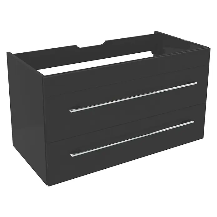 Camargue Stella K Badmöbel-Set K23S - Gesamtbreite Badmöbel: 80 cm, Schwarz, Matt - Moderner, grauer Waschtischunterschrank mit zwei Schubladen und eleganten, silberfarbenen Griffen. Perfekt für ein stilvolles Badezimmer.