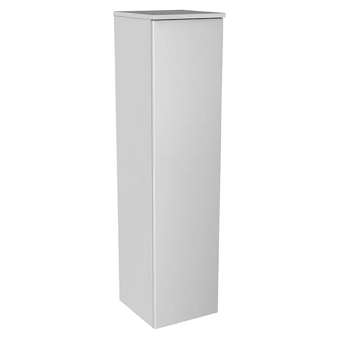 Camargue Stella K Midischrank - 31,2 x 32,5 x 121,4 cm, Weiß, DIN Anschlag: Links - Aufnahme eines modernen, hohen, grauen Schranks mit einer klaren, minimalistischen Ästhetik, ideal für stilvolle Aufbewahrung.