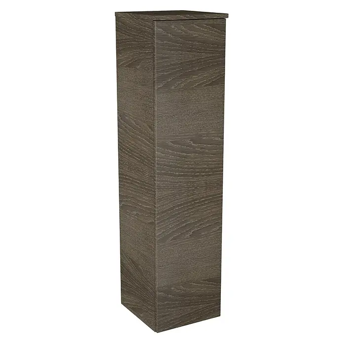 Camargue Stella K Midischrank - 31,2 x 32,5 x 121,4 cm, Eiche Maron, DIN Anschlag: Rechts - Ein schlanker, rechteckiger Holzsockel in dunkler Holzoptik, perfekt für die Präsentation von Dekoration oder Kunstwerken. Edles Design für jedes Interieur.