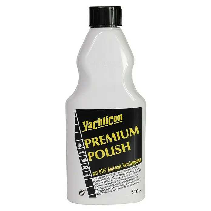 Yachticon Premium Polish mit PTFE Antihaft - Flüssig, 500 ml - Abbildung einer Flasche Yachticon Premium Polish mit PTFE Anti-Haft Versiegelung für Hochglanzoberflächen, 500 ml.