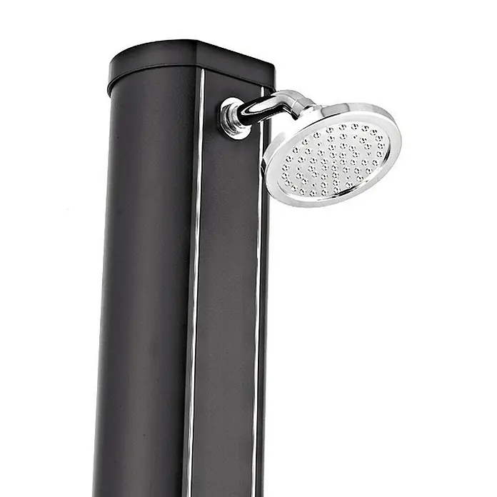 Gre Ducha solar 32 L - Altura: 210 cm, Aluminio, Negro, 32 l - Columna de ducha negra con cabezal de ducha plateado. Diseño elegante para uso exterior con líneas limpias y materiales de alta calidad.