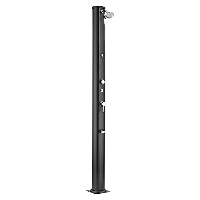 Gre Ducha solar 32 L - Altura: 210 cm, Aluminio, Negro, 32 l - Una moderna ducha de exterior negra de pie con controles plateados y cabezal de ducha. Ideal para jardines y piscinas.