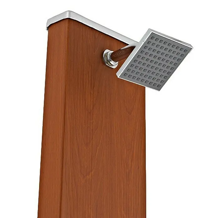 Gre Ducha solar 32 L - Altura: 225 cm, Aluminio, Marrón, 32 l - Columna de ducha de madera con cabezal de ducha cuadrado cromado. Diseño elegante para baños modernos.