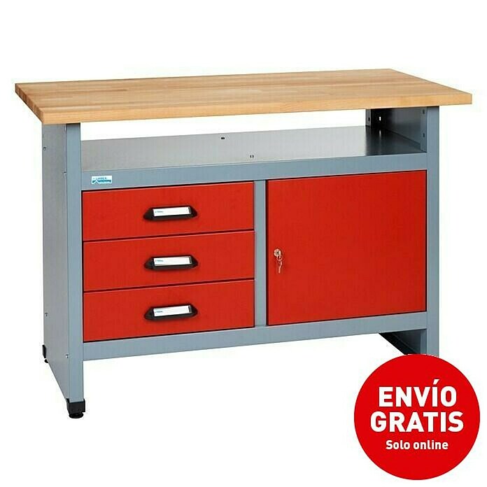 Küpper Banco de trabajo (L x An x Al: 60 x 120 x 84 cm, Número de cajones: 3 cajones)