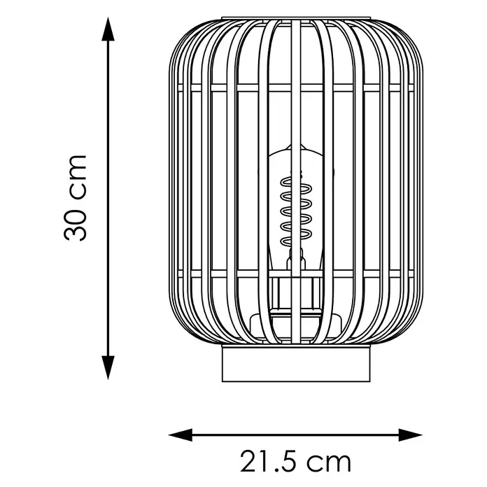 Home Sweet Home Bamboo Tischleuchte - 10 W, L x B x H: 21,5 x 21,5 x 30 cm, Schwarz, E27 - Schema einer Tischlampe mit den Maßen 30 cm Höhe und 21,5 cm Breite, ideal für Nachttische und Schreibtische.