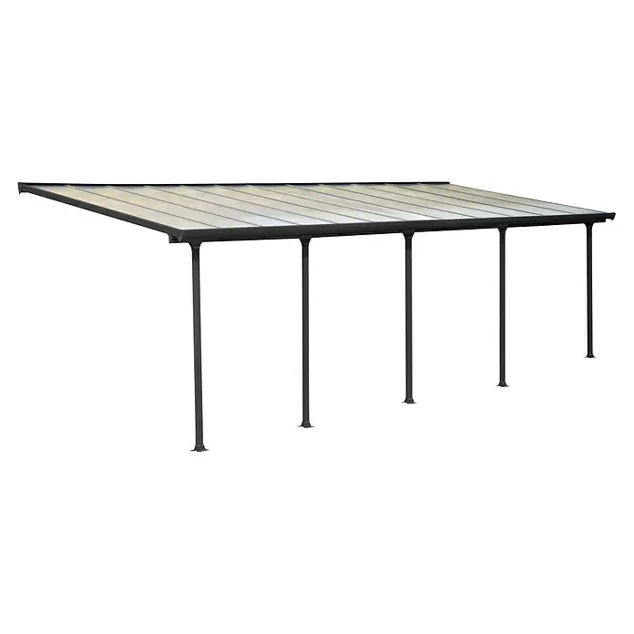 Solid Elements Terrassenüberdachung Martina - B x T: 730 x 300 cm, Anthrazitgrau, Polycarbonat, Transparent - Eine moderne Terrassenüberdachung mit schlanken, schwarzen Säulen und einem transparenten Dach für entspannte Stunden im Freien.