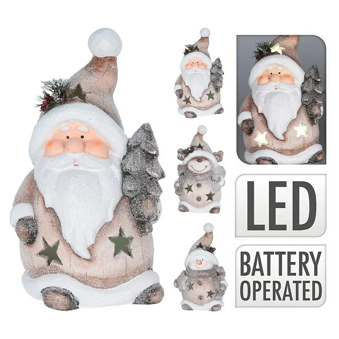 Figura LED navideña Papá Noel con estrellas - Gris - Decoración LED festiva: Un Papá Noel y otras figuras festivas, a pilas, para añadir un brillo cálido.