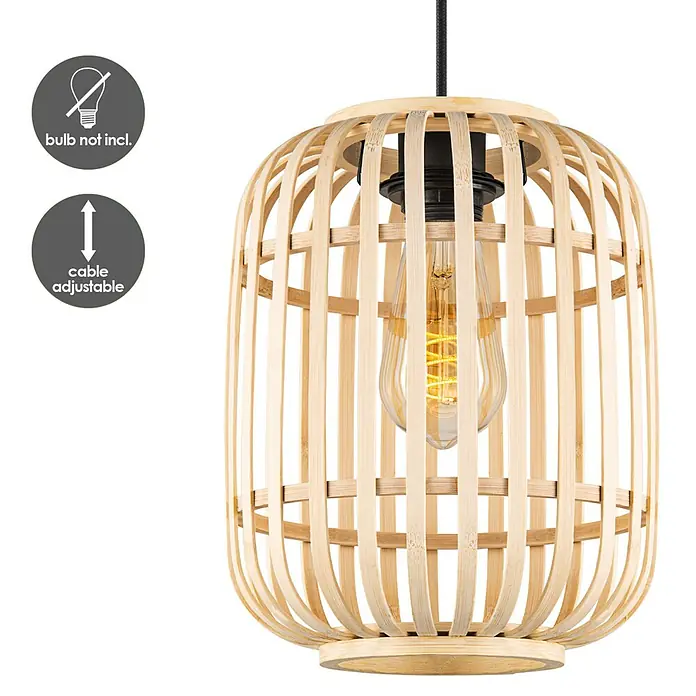 Home Sweet Home Bamboo Pendelleuchte - 10 W, L x B x H: 21,5 x 21,5 x 131 cm, Natur, E27 - Pendelleuchte mit Bambusgeflecht. Die Lampe hat eine verstellbare Kabellänge und wird ohne Leuchtmittel geliefert.