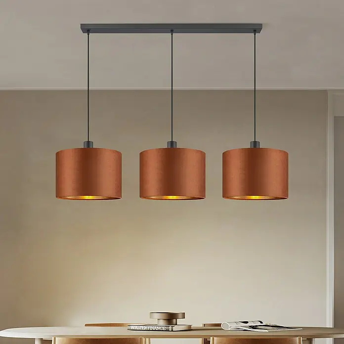Home Sweet Home Lampenschirm Velvet - Braun-Gold, E27, 30 x 30 x 20 cm - Ein elegantes Hängelampen-Set mit drei kupferfarbenen Lampenschirmen, die ein warmes, einladendes Licht spenden. Perfekt für Esszimmer.