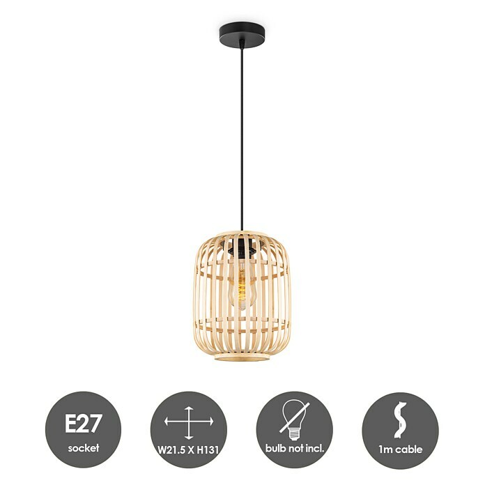 Home Sweet Home Bamboo Pendelleuchte (10 W, L x B x H: 21,5 x 21,5 x 131 cm, Natur, E27) | BAUHAUS