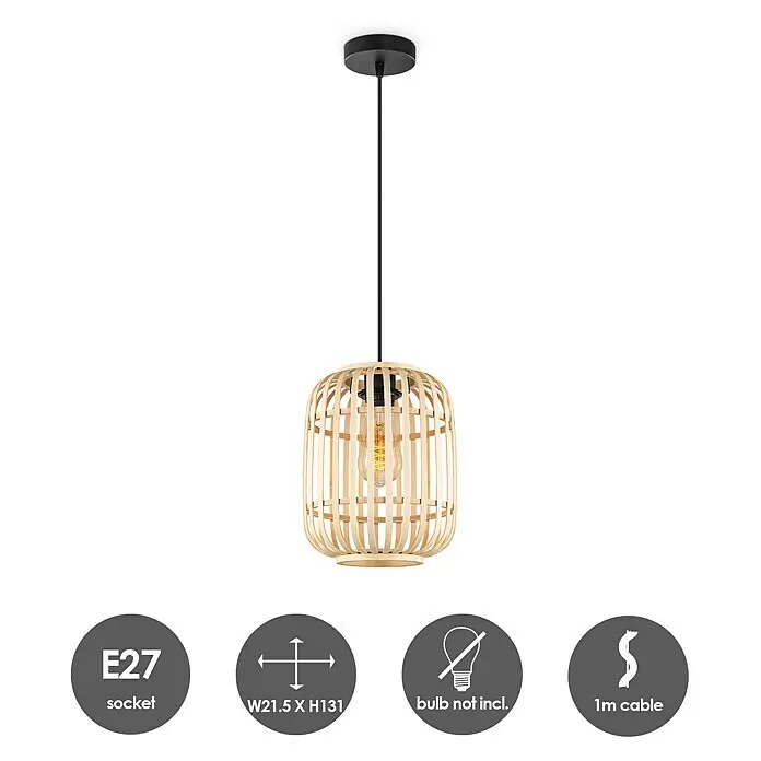Home Sweet Home Bamboo Pendelleuchte10 W, L x B x H: 21,5 x 21,5 x 131 cm, Natur, E27