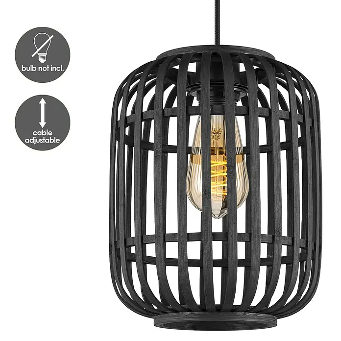 Home Sweet Home Bamboo Pendelleuchte - 10 W, L x B x H: 21,5 x 21,5 x 131 cm, Schwarz, E27 - Schwarze Pendelleuchte mit Holzstäben und warmweißem Licht. Die Kabellänge ist verstellbar und das Leuchtmittel ist nicht inklusive.