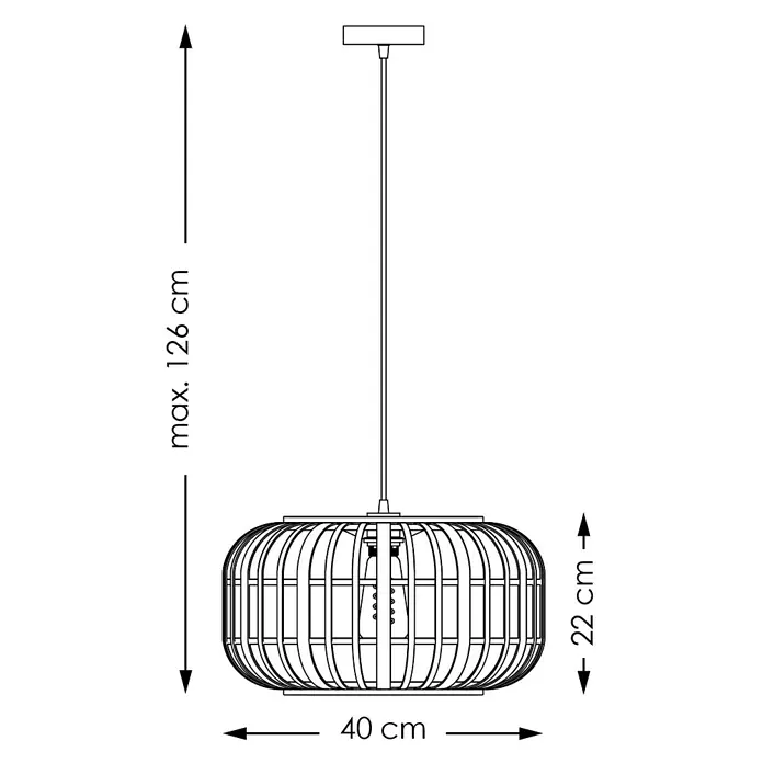 Home Sweet Home Bamboo Pendelleuchte - 10 W, L x B x H: 40 x 40 x 126 cm, Natur, E27 - Schema der Hängeleuchte aus Metall mit den Maßen 40 x 22 cm und einer maximalen Höhe von 126 cm.