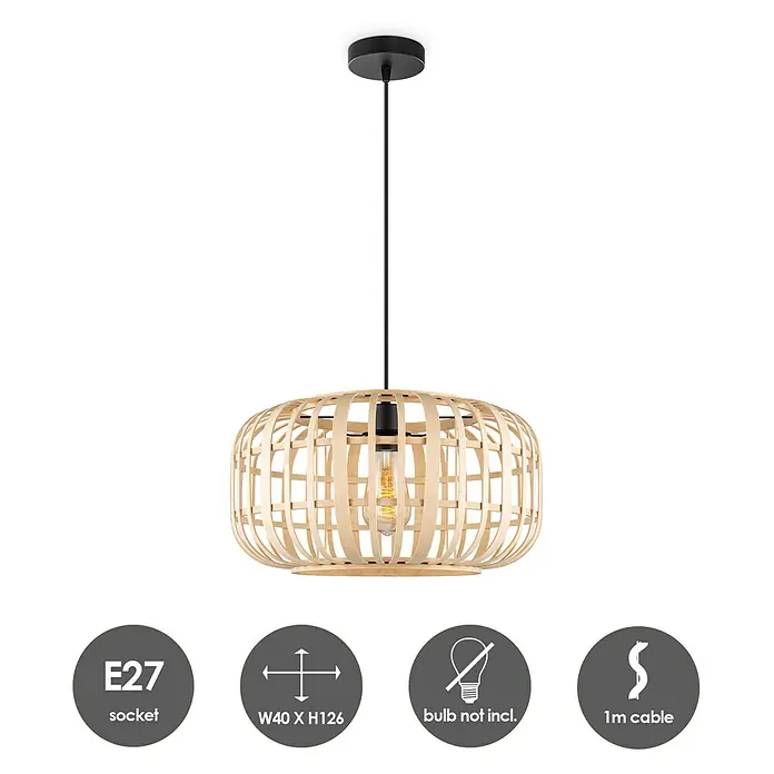 Home Sweet Home Bamboo Pendelleuchte - 10 W, L x B x H: 40 x 40 x 126 cm, Natur, E27 - Pendelleuchte aus Holz mit E27-Fassung, ideal für stimmungsvolle Beleuchtung im Wohnbereich.