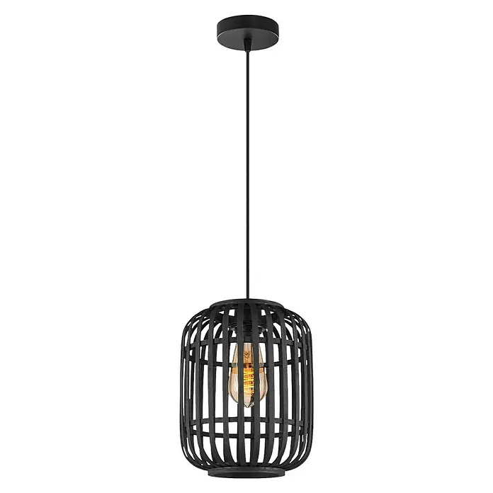 Home Sweet Home Bamboo Pendelleuchte - 10 W, L x B x H: 21,5 x 21,5 x 131 cm, Schwarz, E27 - Die Pendelleuchte mit dem schwarzen Käfigdesign und der sichtbaren Glühbirne ist ein Hingucker. Sie sorgt für angenehmes Licht im Raum.