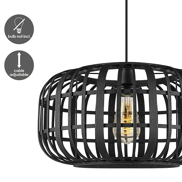Home Sweet Home Bamboo Pendelleuchte - 10 W, L x B x H: 40 x 40 x 126 cm, Schwarz, E27 - Elegante schwarze Hängelampe mit Käfigdesign und verstellbarem Kabel, Leuchtmittel nicht enthalten.