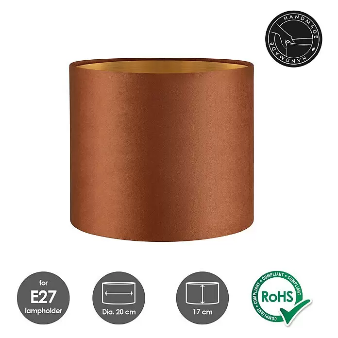 Home Sweet Home Lampenschirm Velvet - Braun-Gold, E27, 20 x 20 x 17 cm - Brauner Samt-Zylinderlampenschirm mit goldener Innenseite.