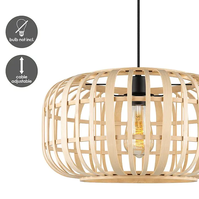 Home Sweet Home Bamboo Pendelleuchte - 10 W, L x B x H: 40 x 40 x 126 cm, Natur, E27 - Elegante Pendelleuchte mit hellem Holzrahmen und verstellbarem Kabel. Das Leuchtmittel ist nicht inklusive.