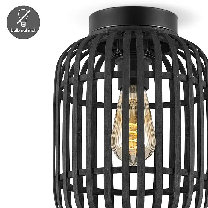 Home Sweet Home Bamboo Deckenleuchte10 W, L x B x H: 21,5 x 21,5 x 30 cm, Schwarz, E27
