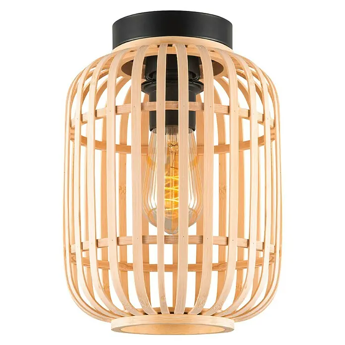 Home Sweet Home Bamboo Deckenleuchte - 10 W, L x B x H: 21,5 x 21,5 x 30 cm, Natur, E27 - Attraktive Pendelleuchte mit einem Lampenschirm aus hellem Holz, der ein warmes und einladendes Licht erzeugt.