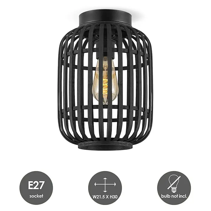 Home Sweet Home Bamboo Deckenleuchte - 10 W, L x B x H: 21,5 x 21,5 x 30 cm, Schwarz, E27 - Schwarze Deckenleuchte im Käfigdesign mit E27-Sockel. Dekorative Beleuchtung für den Innenbereich.