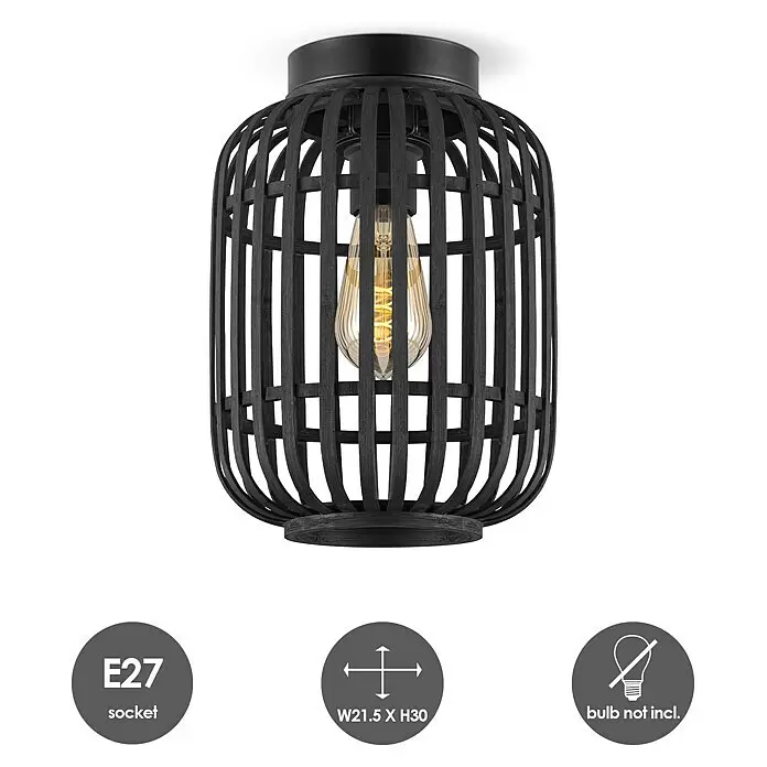 Home Sweet Home Bamboo Deckenleuchte10 W, L x B x H: 21,5 x 21,5 x 30 cm, Schwarz, E27