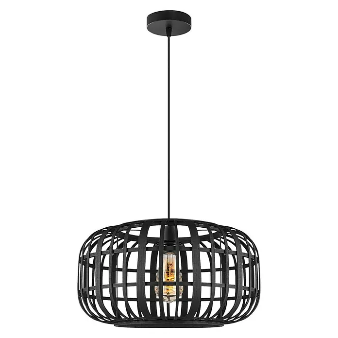 Home Sweet Home Bamboo Pendelleuchte - 10 W, L x B x H: 40 x 40 x 126 cm, Schwarz, E27 - Eine moderne Hängeleuchte mit einem dekorativen, schwarzen Holzrahmen, die eine warme und einladende Atmosphäre schafft.