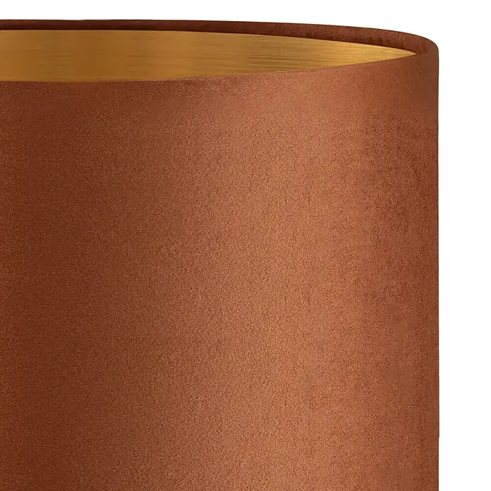 Home Sweet Home Lampenschirm Velvet - Braun-Gold, E27, 30 x 30 x 20 cm - Nahaufnahme eines Lampenschirms aus braunem Samt mit goldenem Innenfutter, der ein warmes und elegantes Licht verspricht.
