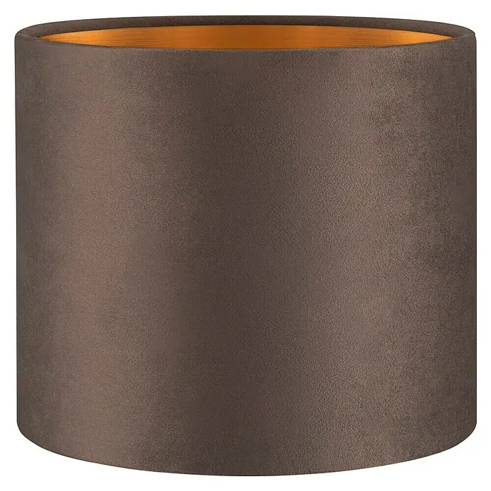 Home Sweet Home Lampenschirm Velvet - Grau-Gold, E27, 20 x 20 x 17 cm - Nahaufnahme eines eleganten, braunen Lampenschirms mit goldener Innenseite, der ein warmes Licht verspricht.