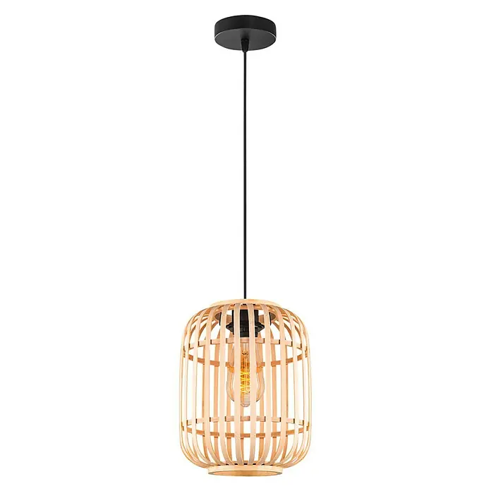 Home Sweet Home Bamboo Pendelleuchte - 10 W, L x B x H: 21,5 x 21,5 x 131 cm, Natur, E27 - Elegante Pendelleuchte mit einem Schirm aus hellem Holz und einem modernen Design, perfekt für stilvolle Innenräume.